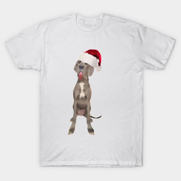 Funny Great Dane in Santa Hat T-Shirt by NikkiBear67